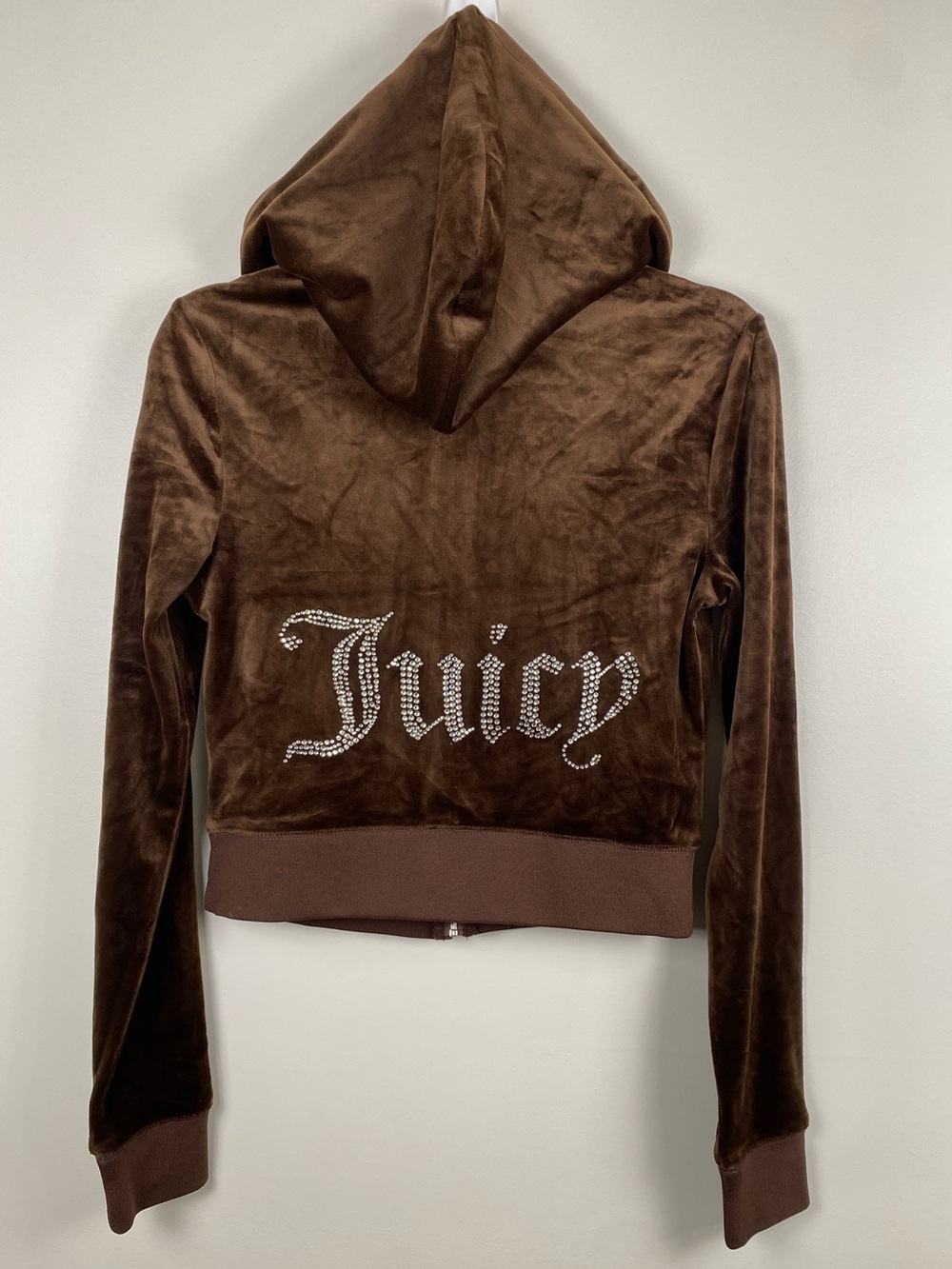 Juicy Couture Women’s Brown Velour Zip Hoodie with Rhinestone Logo Small